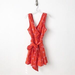 NWT Anthropologie Flirty Wrap Mini Dress S $160 Orange 100% Cotton Lobster